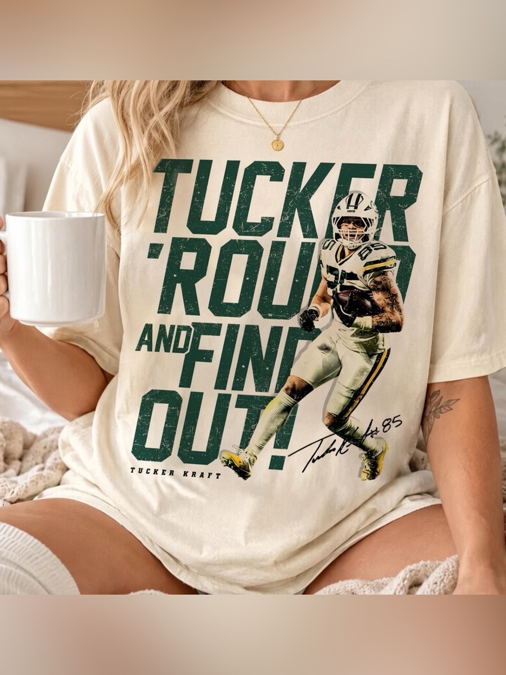 Tucker Kraft Comfort Color T-Shirt, Green Bay Backer Sports Football Tee